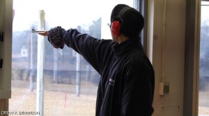Wen Chyan ’13 fires for the MIT pistol team in the free pistol event at the 2010 NRA Intercollegiate Pistol Championships, held at Fort Benning, Georgia from March 16–20.
